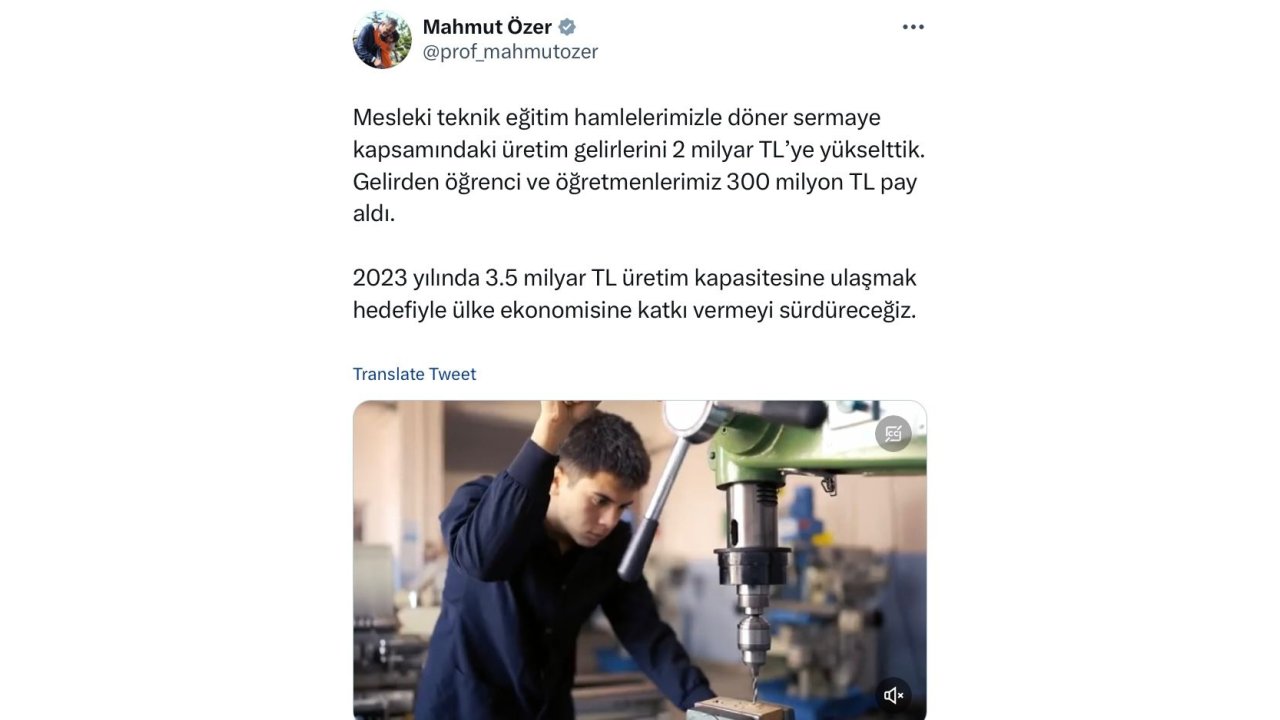 Bakan Özer: Mesleki Ve Teknik Eğitim Kurumlarının Üretim Gelirini 2 Milyar Tl'ye Yükselttik