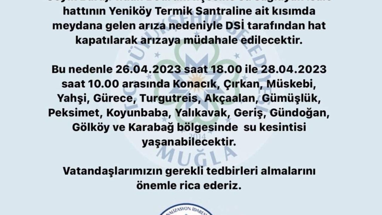 Bodrum'un 15 Mahallesinde 2 Günlük Su Kesintisi