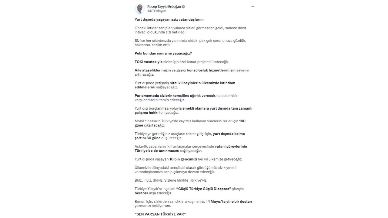 Cumhurbaşkanı Erdoğan: Emekli Olanlara Yurt Dışında Tam Zamanlı Çalışma Hakkı Tanıyacağız