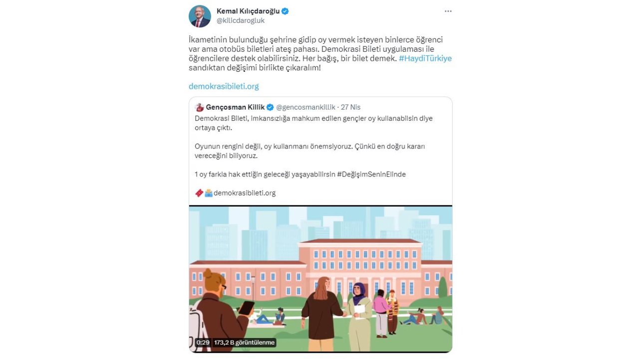 Kılıçdaroğlu'ndan 'demokrasi Bileti' Uygulamasına Destek Çağrısı