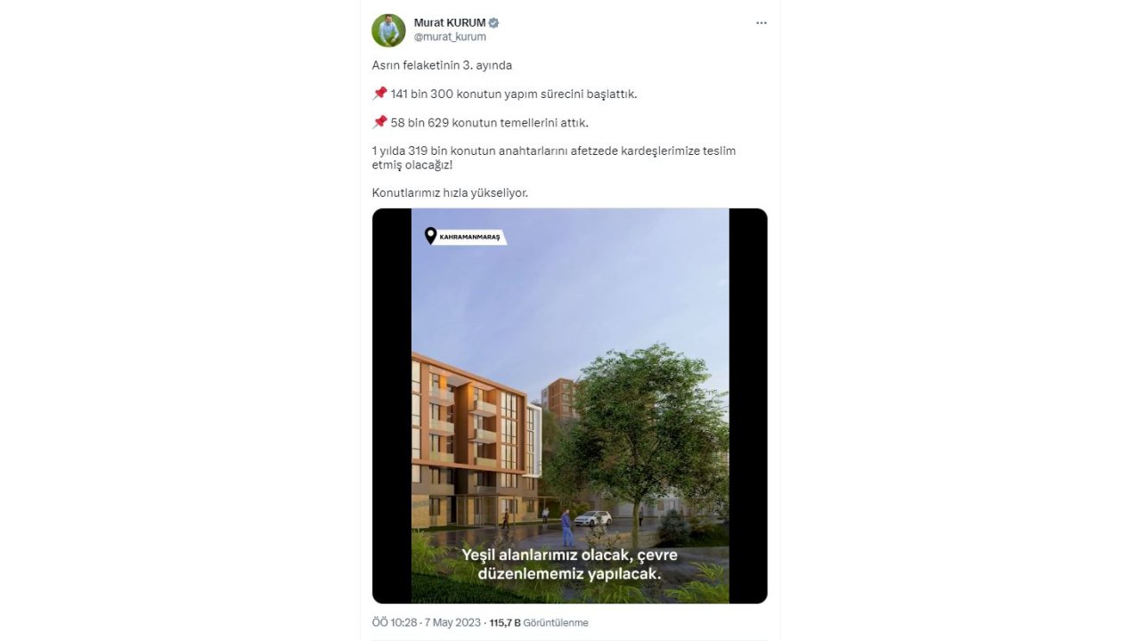 Bakan Kurum: Deprem Bölgesinde 141 Bin 300 Konutun Yapım Sürecini Başlattık
