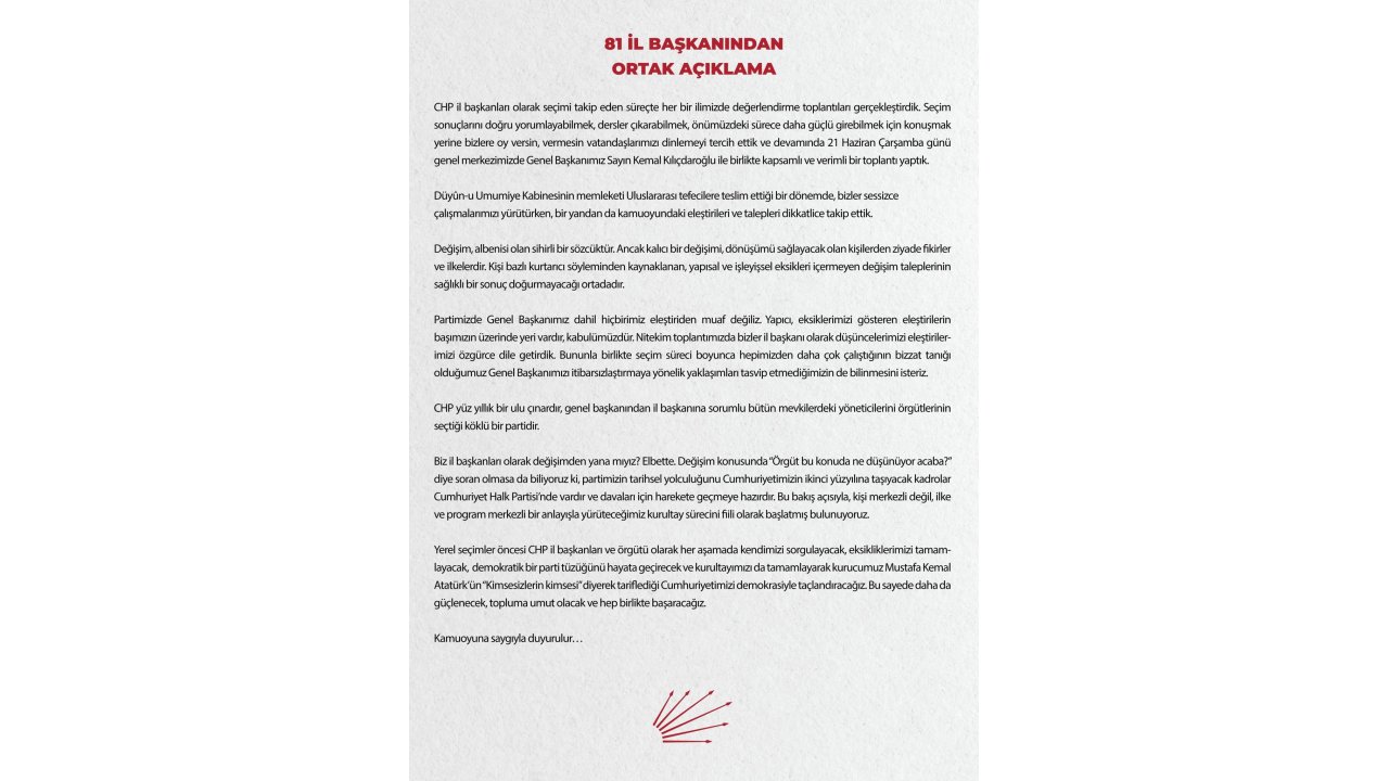 CHP il başkanlarından 'değişim' açıklaması