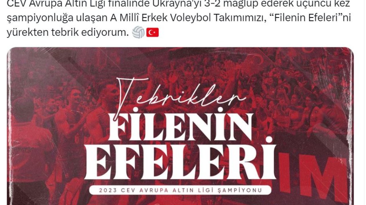 Cumhurbaşkanı Erdoğan: 'Filenin Efeleri'ni yürekten tebrik ediyorum