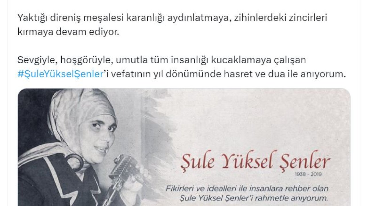 Emine Erdoğan, Şule Yüksel Şenler'i andı