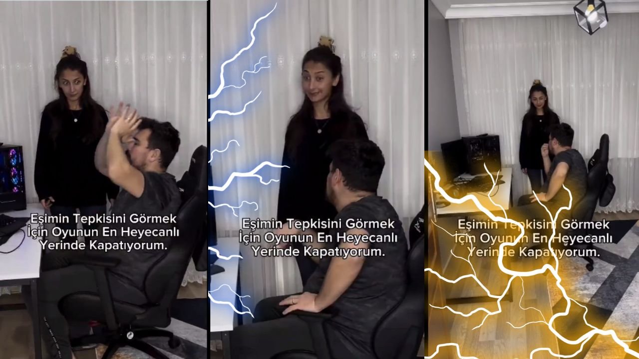 Oyunun en heyecanlı yerinde bilgisayarı kapatınca, kocası çileden çıktı!